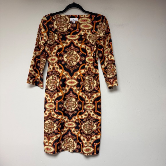 Jude Connally Dresses & Skirts - Jude Connally Sheath Dress Womens Small Orange Paisley Jude Cloth 3/4 Sleeve 123